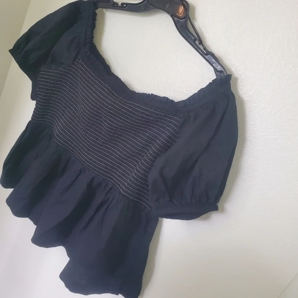 Old Navy Womens‎ XXL Black Smocked Off-The-Shoulder Puff Sleeve Peplum Top NEW